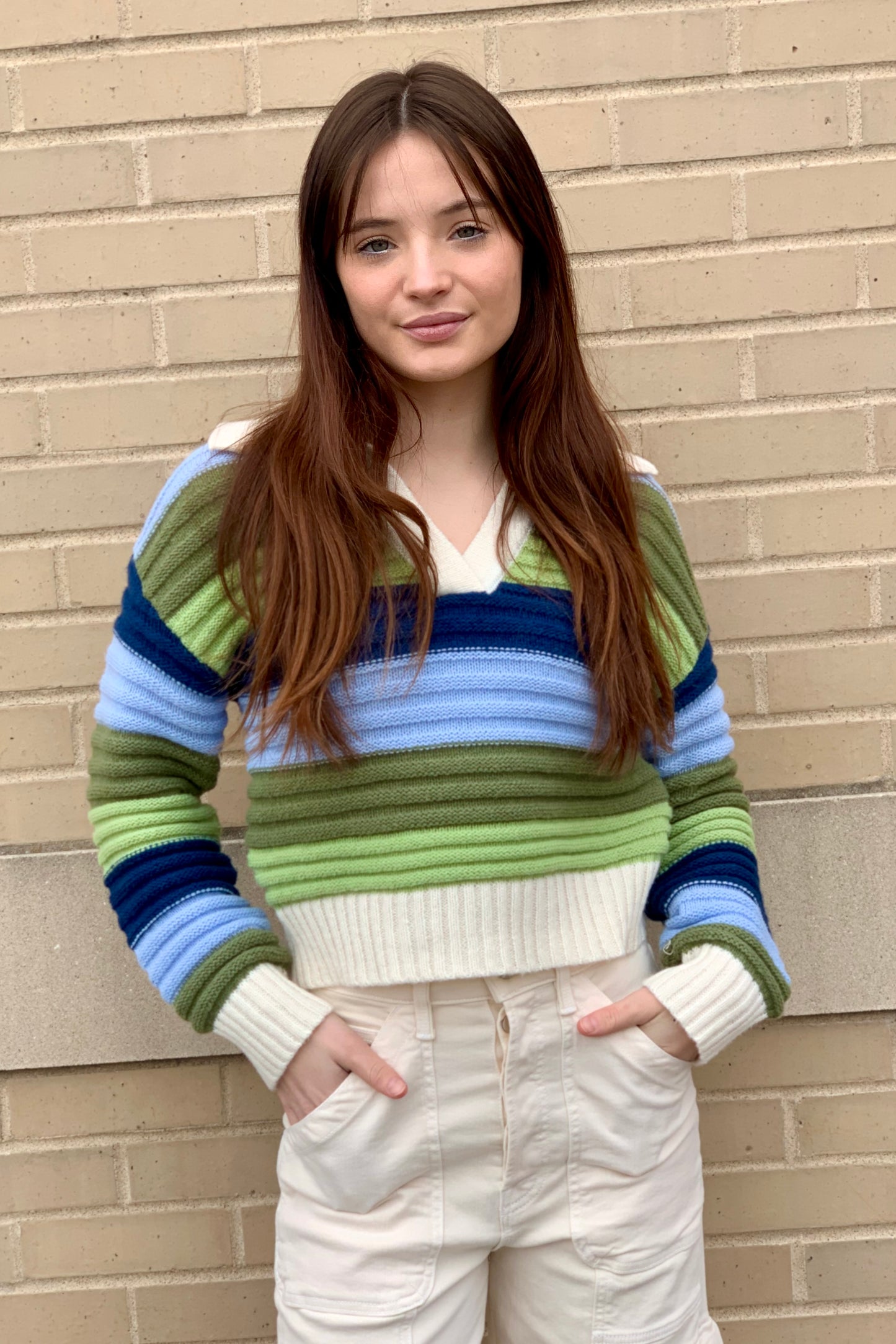 Green multi stripe collar Sweater