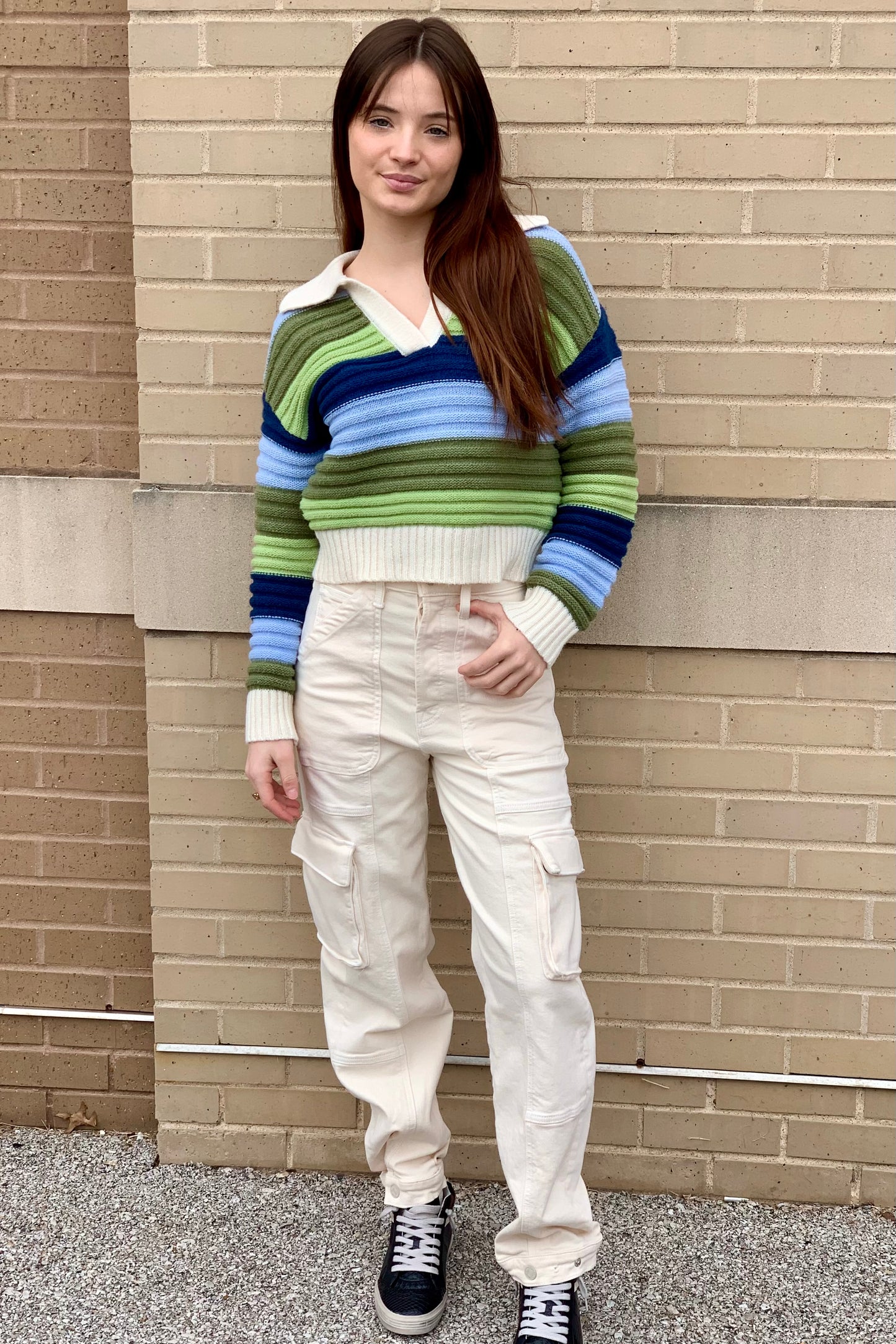Green multi stripe collar Sweater