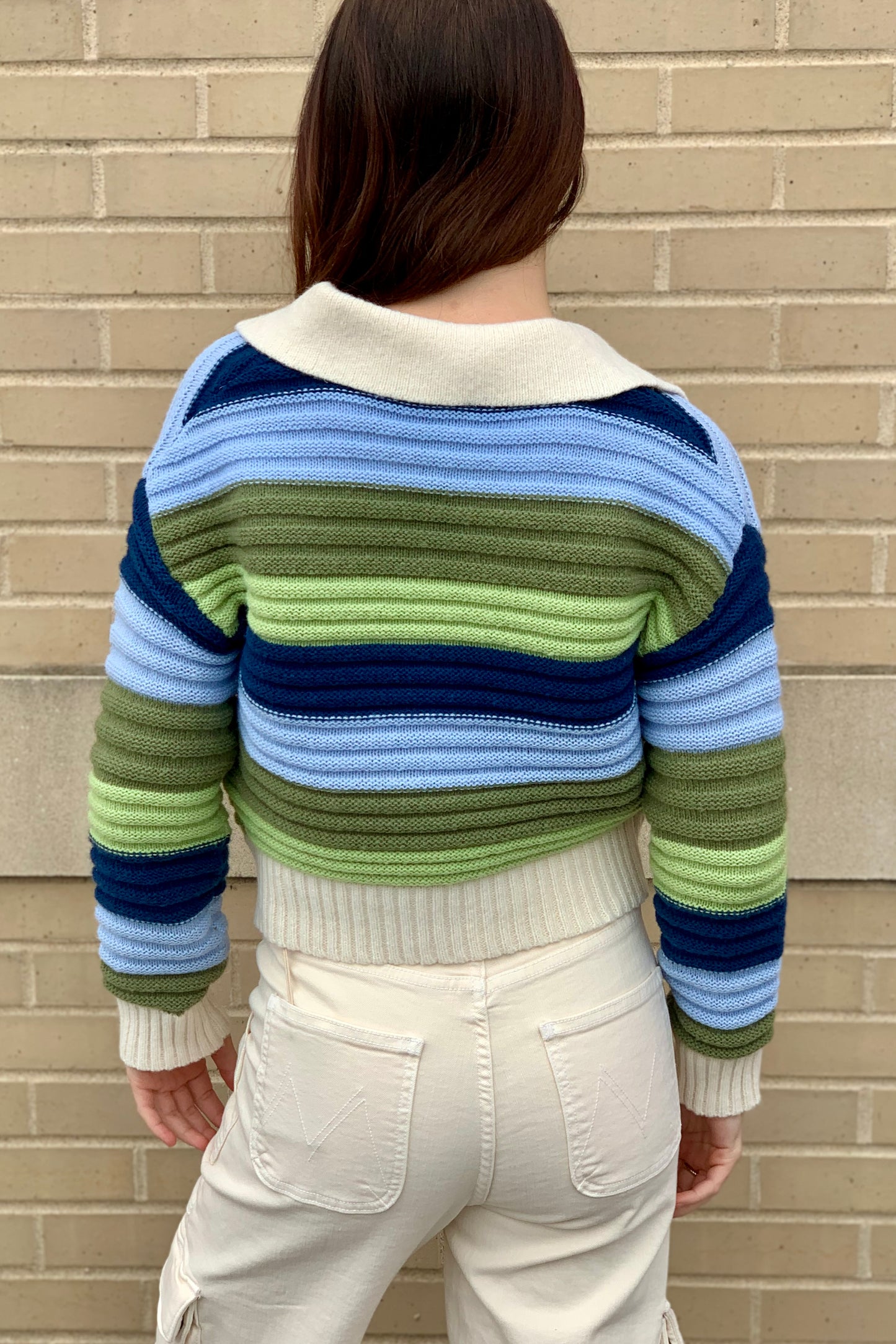 Green multi stripe collar Sweater