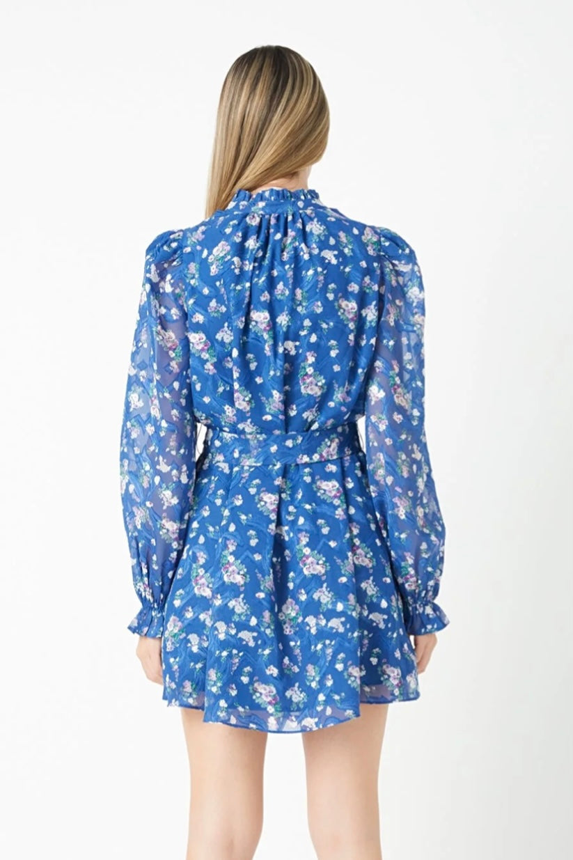 E. Rose Floral Chiffon Belted Mini