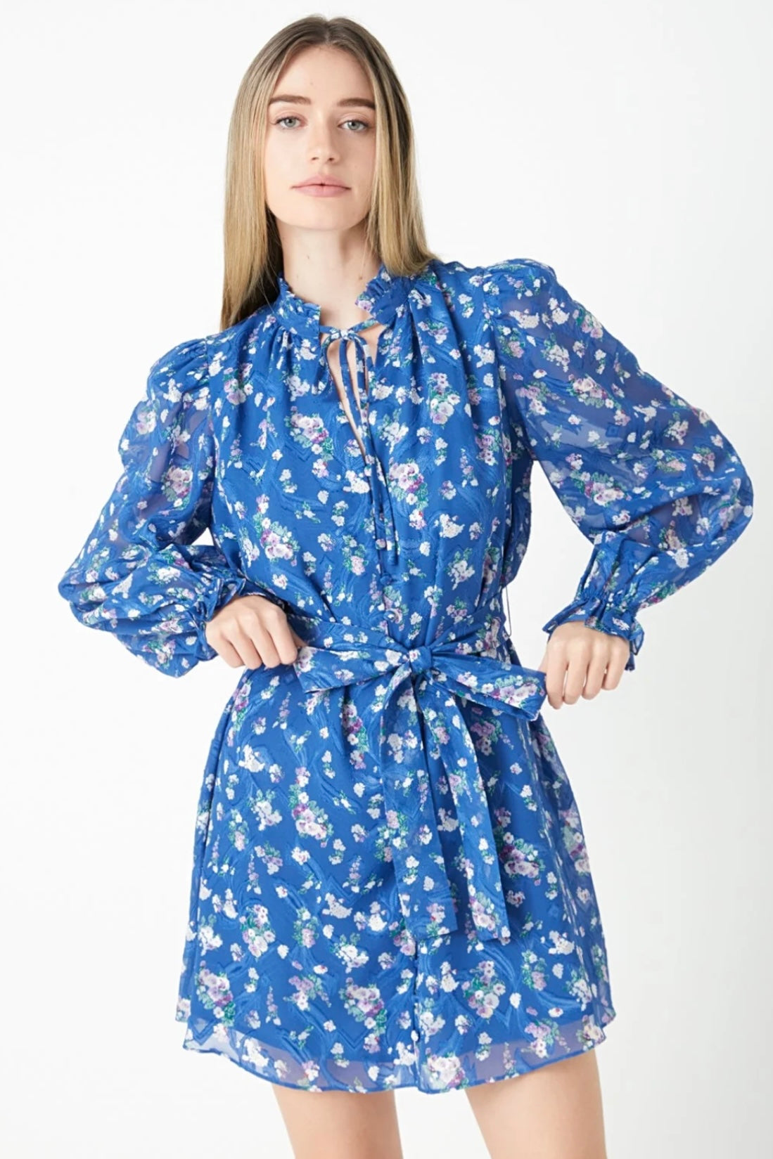 E. Rose Floral Chiffon Belted Mini