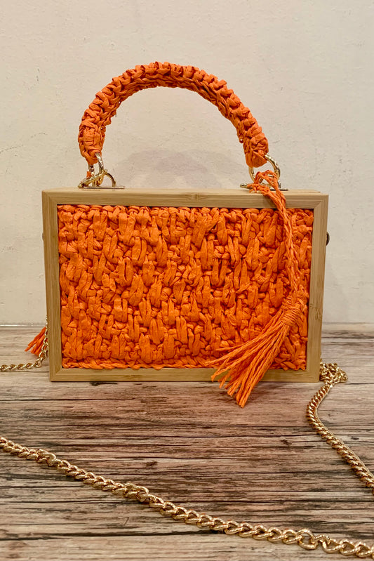 Orange Wood Box Bag