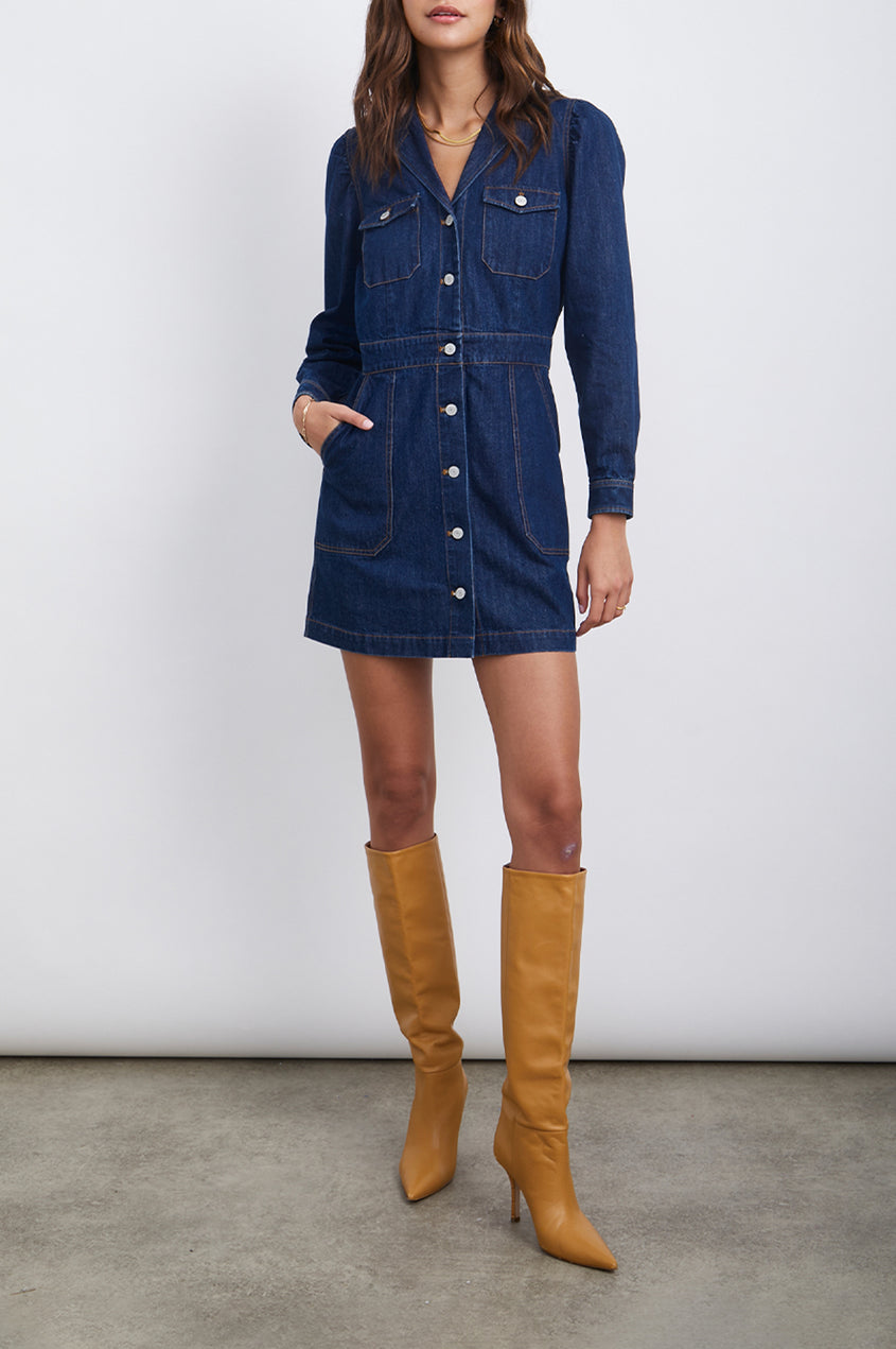 Rails Lisette puff slv dress-Raw Denim : XS