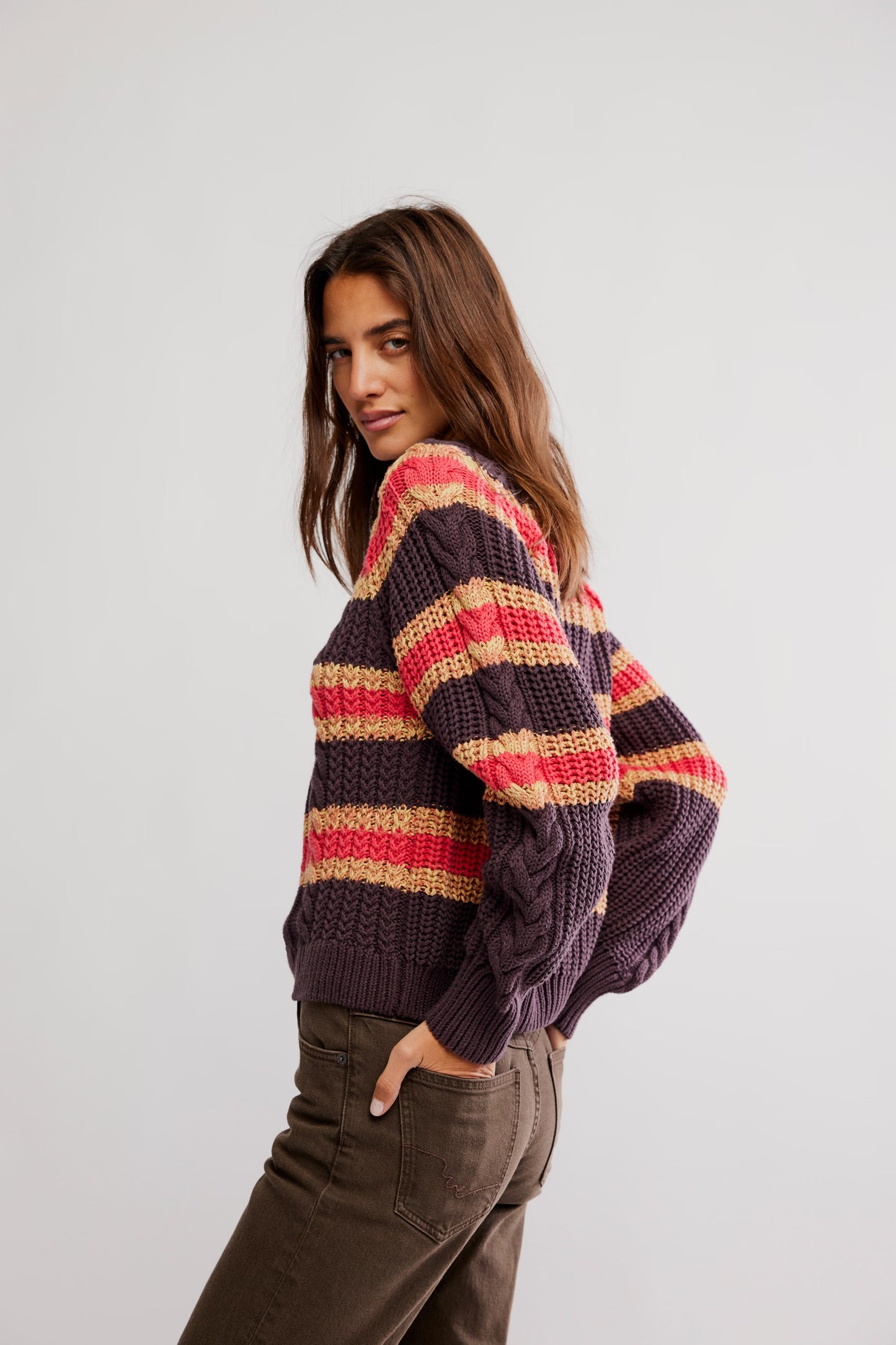 Frankie Cable Striped Pullover