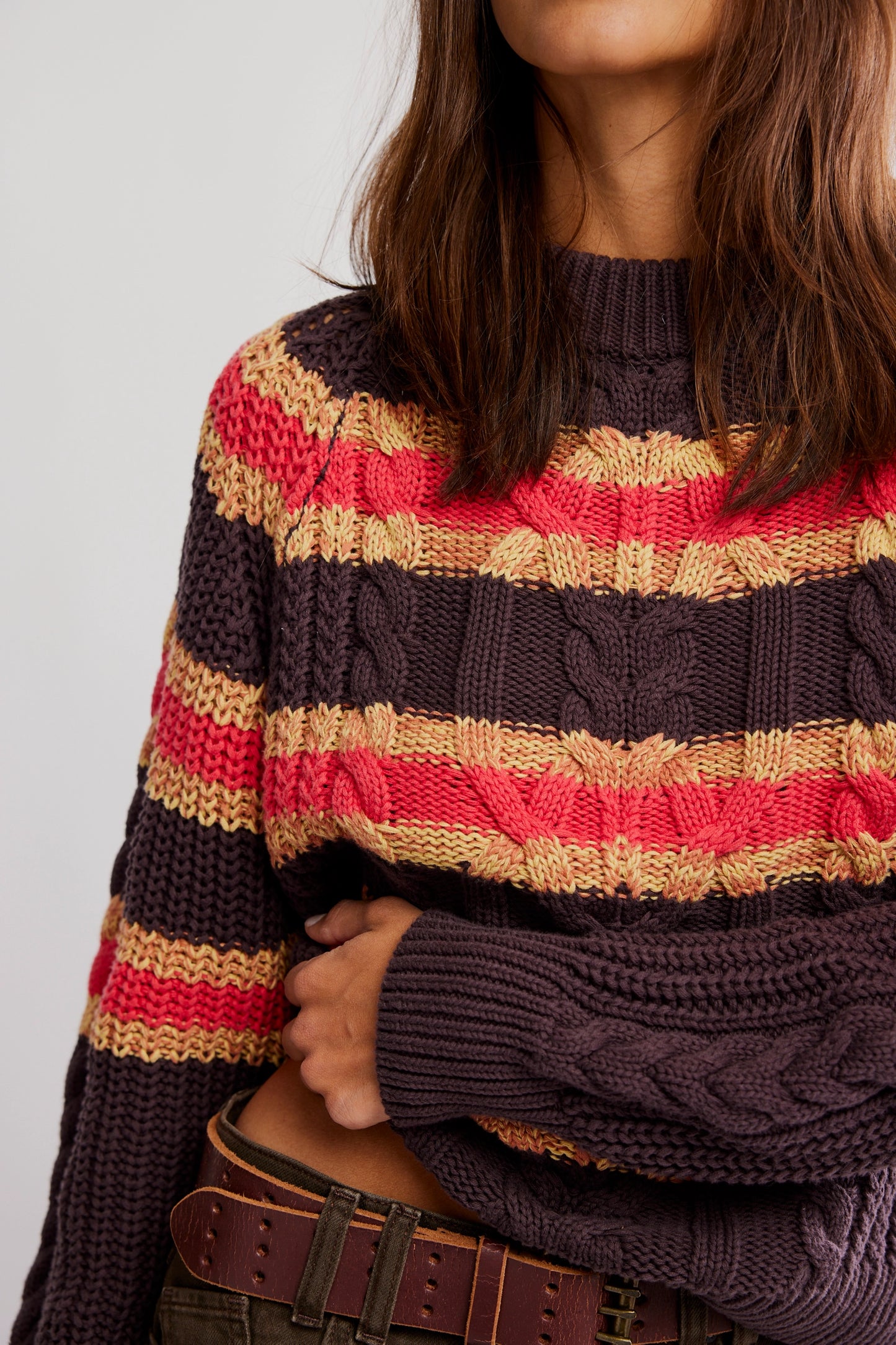 Frankie Cable Striped Pullover