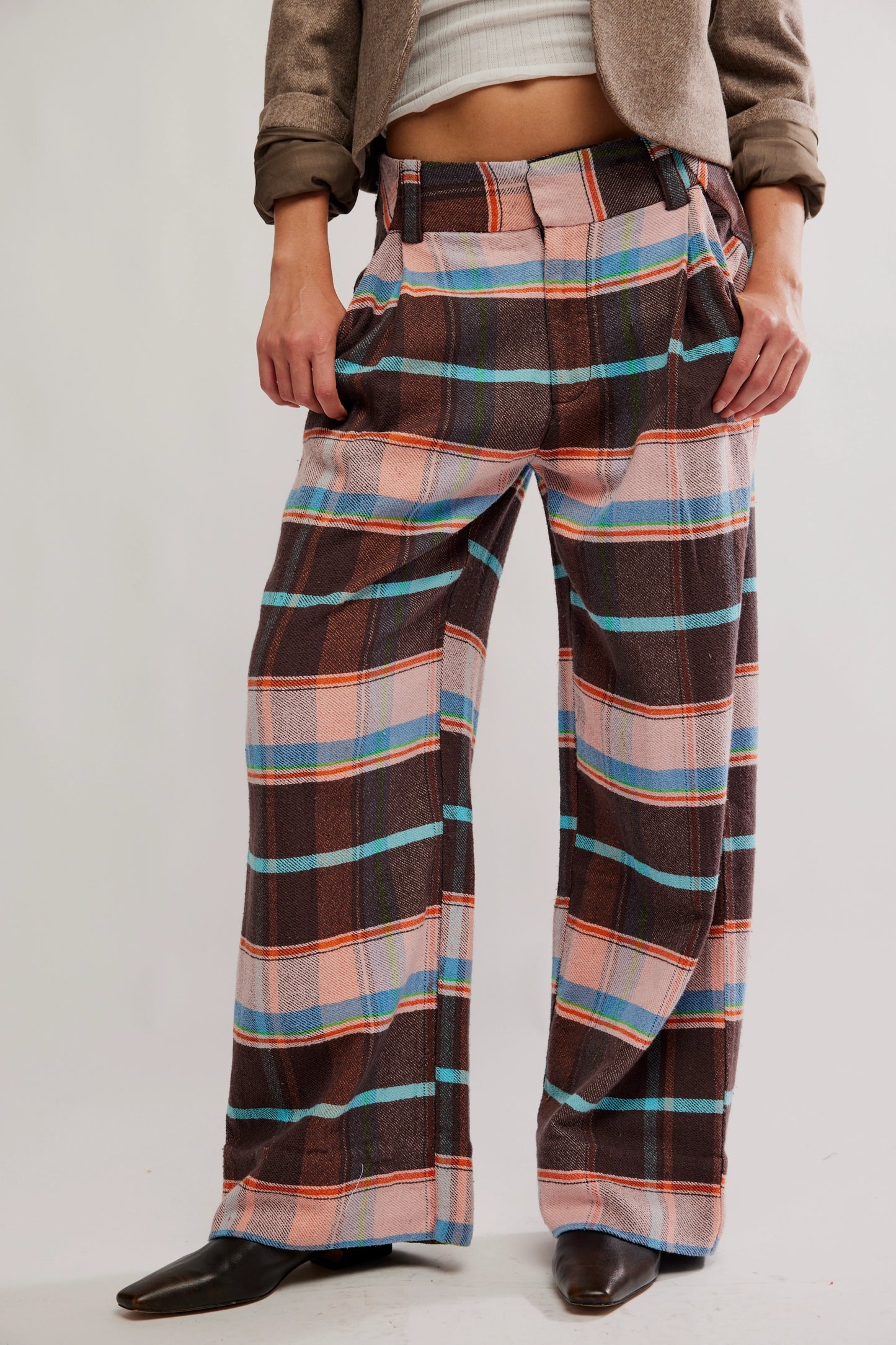 Buckle Back Plaid Trouser