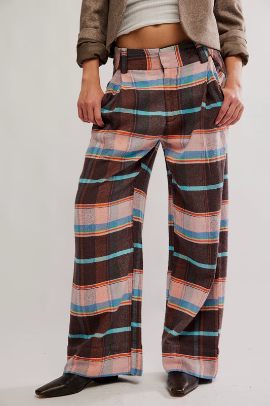Buckle Back Plaid Trouser