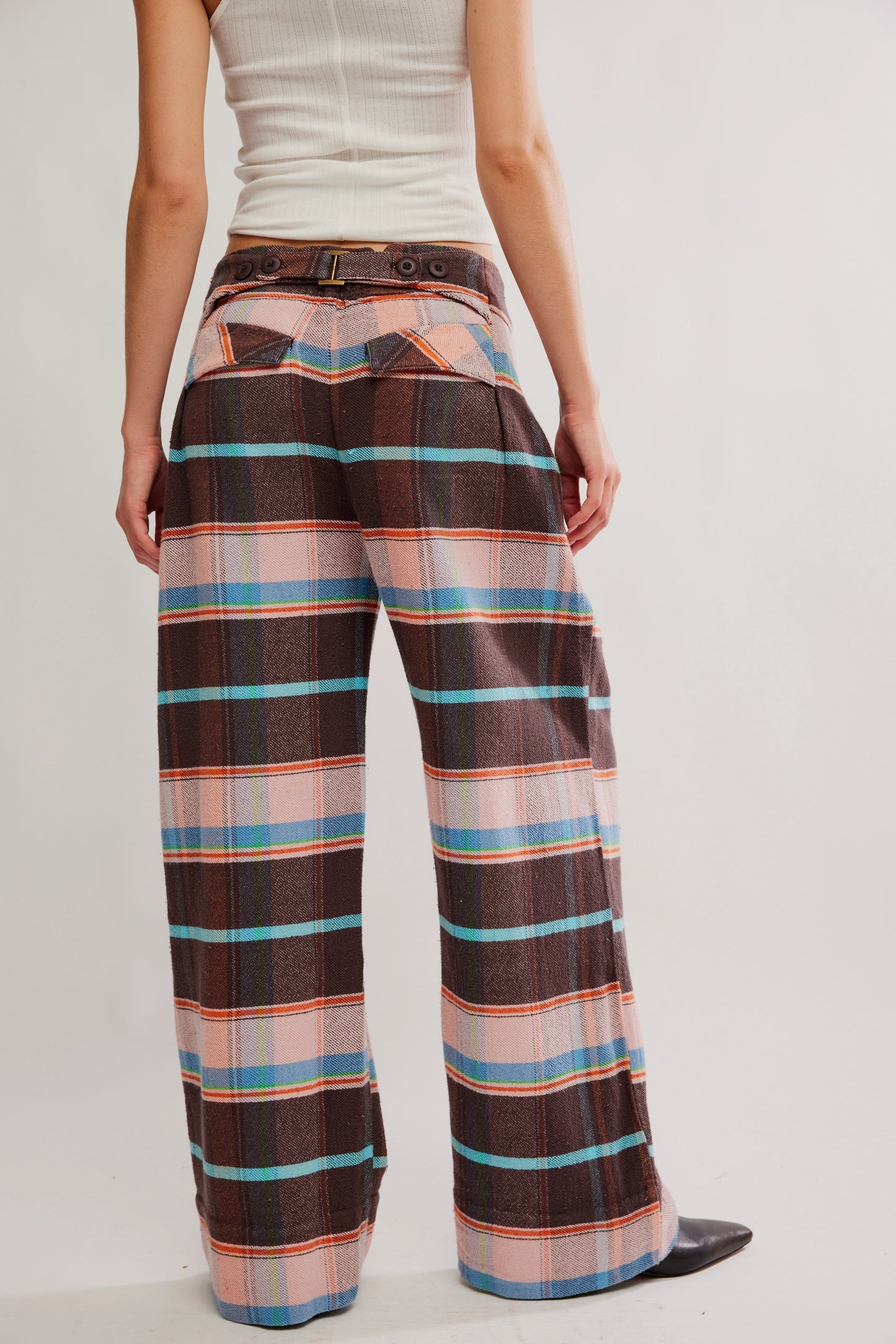 Buckle Back Plaid Trouser