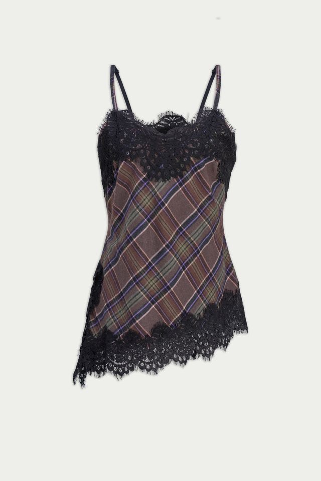 Plaid Lace Detail Tank