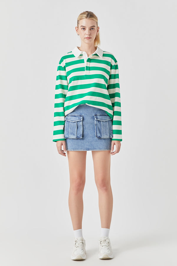 Stripe Terry Collar Sweatshirt