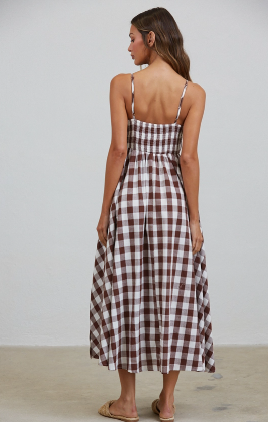 Misha Tie Front Checked Midi Dress