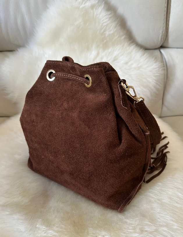 Suede Fringe Bucket Bag