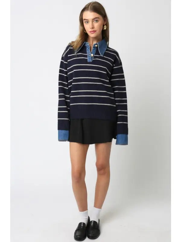 Sofia Stripe Denim Combo Top