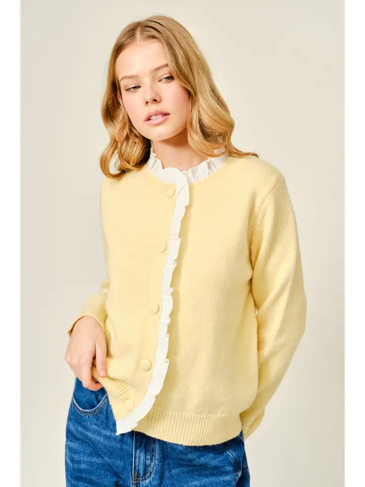 Ruffle Prep Contrast Cardigan