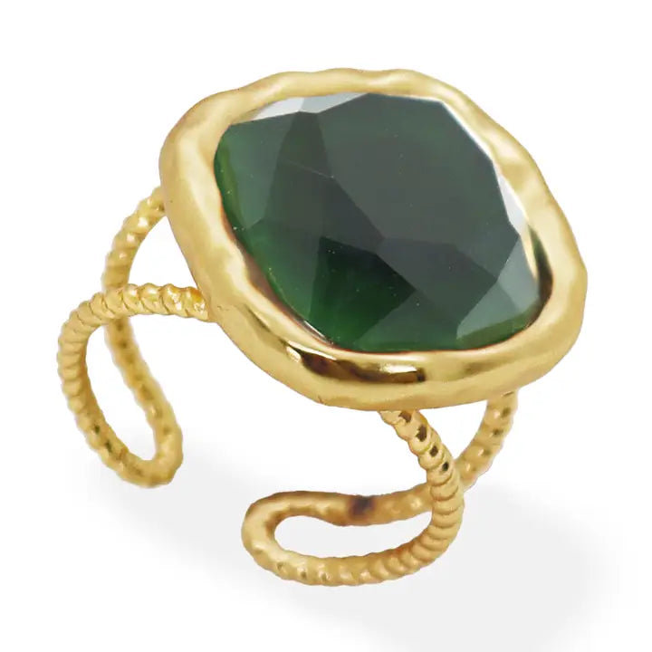 Bezel Iridescent Glass Ring