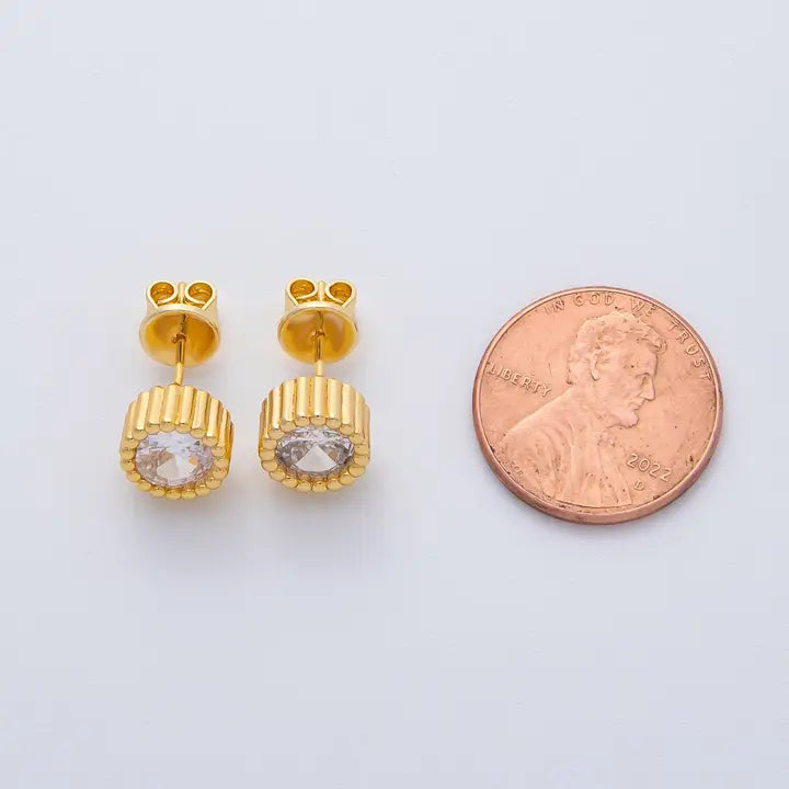 Ribbed Round Stud Earrings