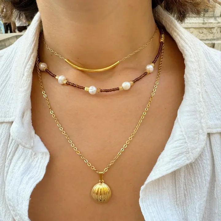 Glass Bead Pearl Necklace