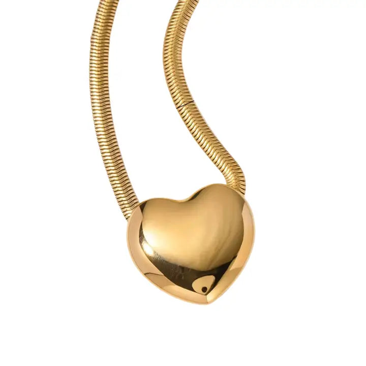 Puffy Heart Snake Herringbone Necklace