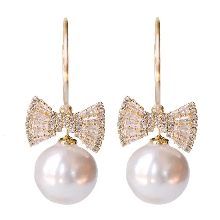 Bow Tie Pearl Hoop Earring