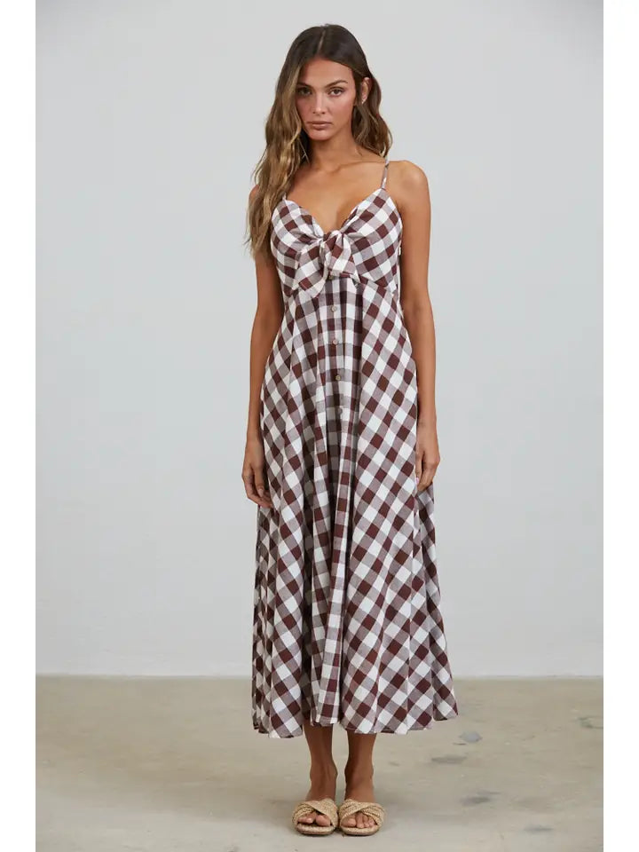 Misha Tie Front Checked Midi Dress