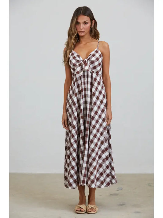 Misha Tie Front Checked Midi Dress