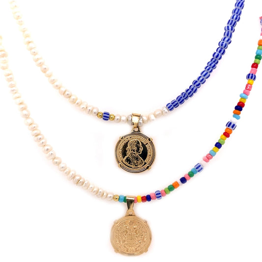 Gold Filled Coin Beaded Pearl Necklace