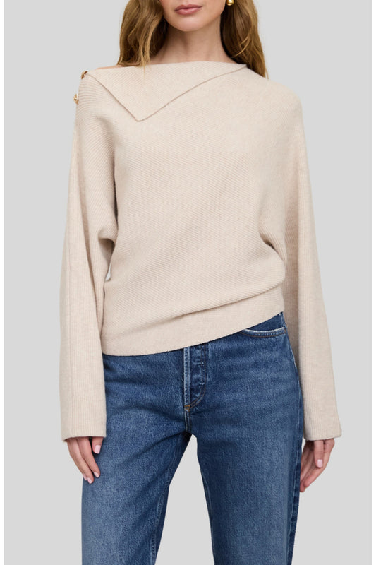 Asymmetric Neckline Ribbed Sweater