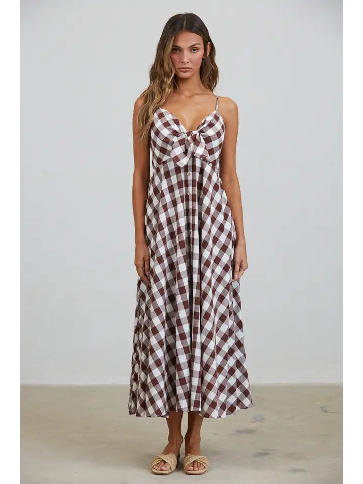 Misha Tie Front Checked Midi Dress