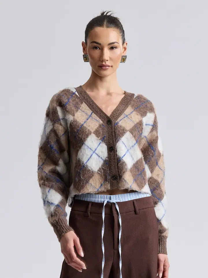 Brushed Argyle Cropped Cardi