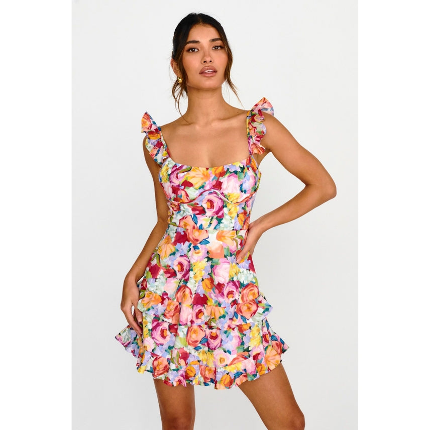 Floral Print Tiered Frill Mini Dress