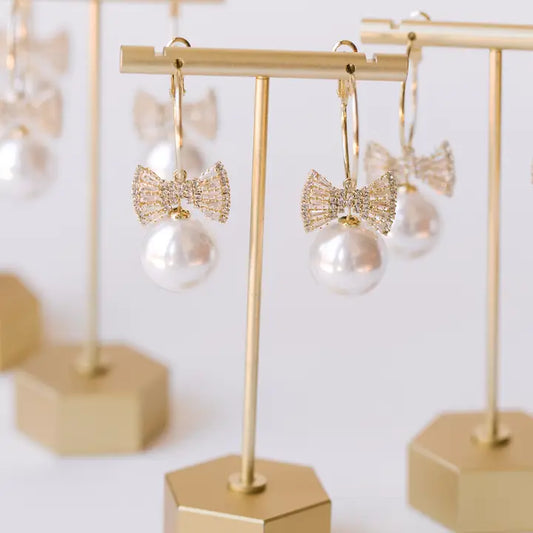 Bow Tie Pearl Hoop Earring