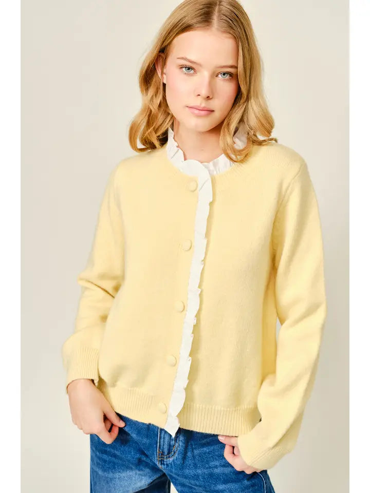 Ruffle Prep Contrast Cardigan