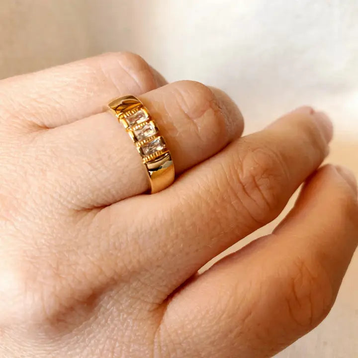 Trio Baguette Cubic Zirconia Stone Ring