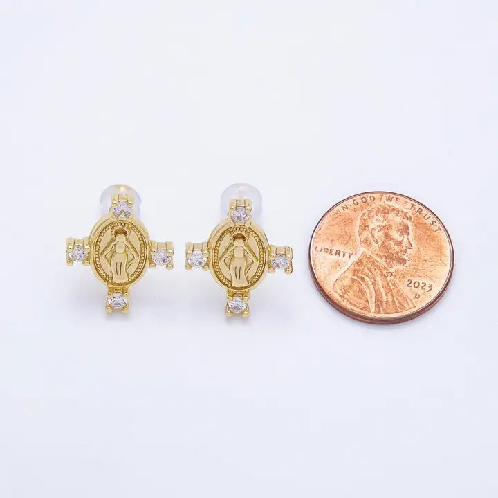 Mother Mary Oval Stud Earrings