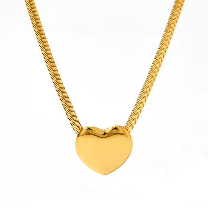 Puffy Heart Snake Herringbone Necklace