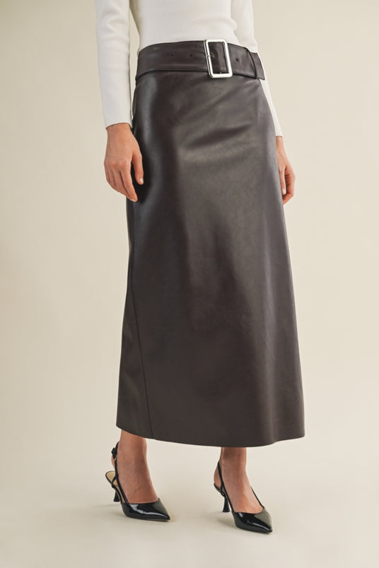 Buckle Up Belted Midi Skirt