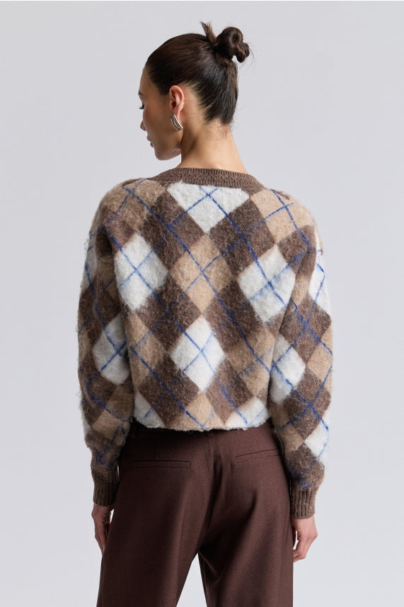 Brushed Argyle Cropped Cardi
