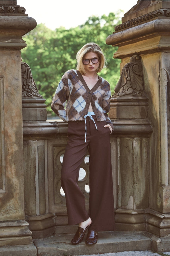 Brushed Argyle Cropped Cardi