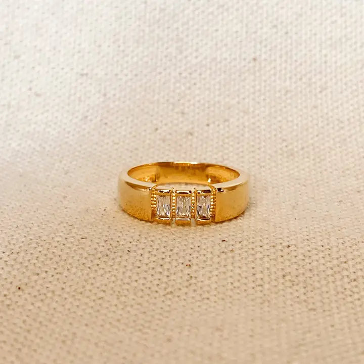 Trio Baguette Cubic Zirconia Stone Ring