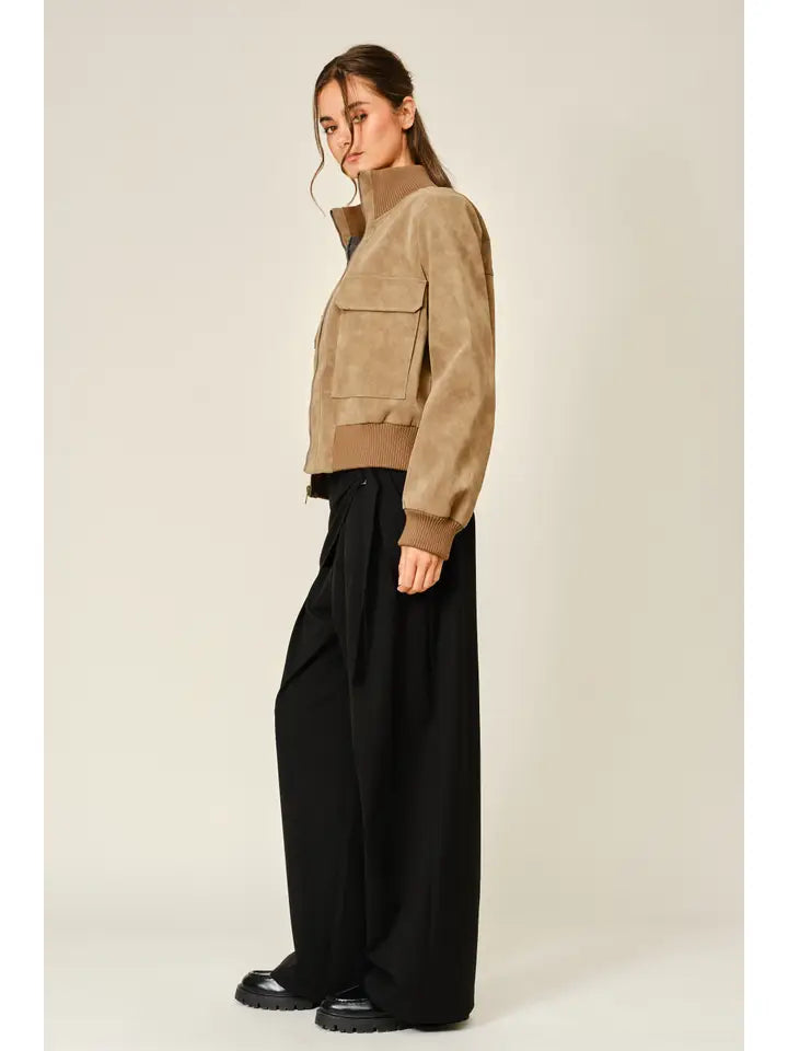 Vintage Vegan Leather Rib Bomber Jacket