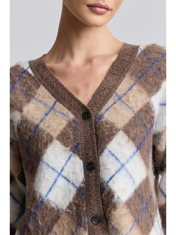 Brushed Argyle Cropped Cardi