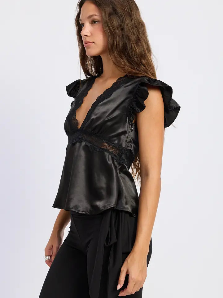 Lexi Lace Trim Satin Top