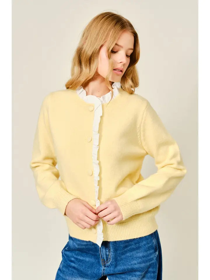 Ruffle Prep Contrast Cardigan