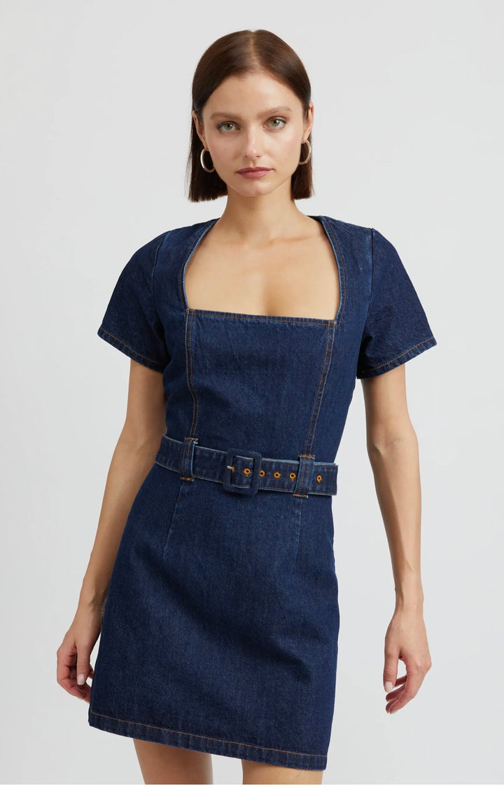 June Belted Denim Dress