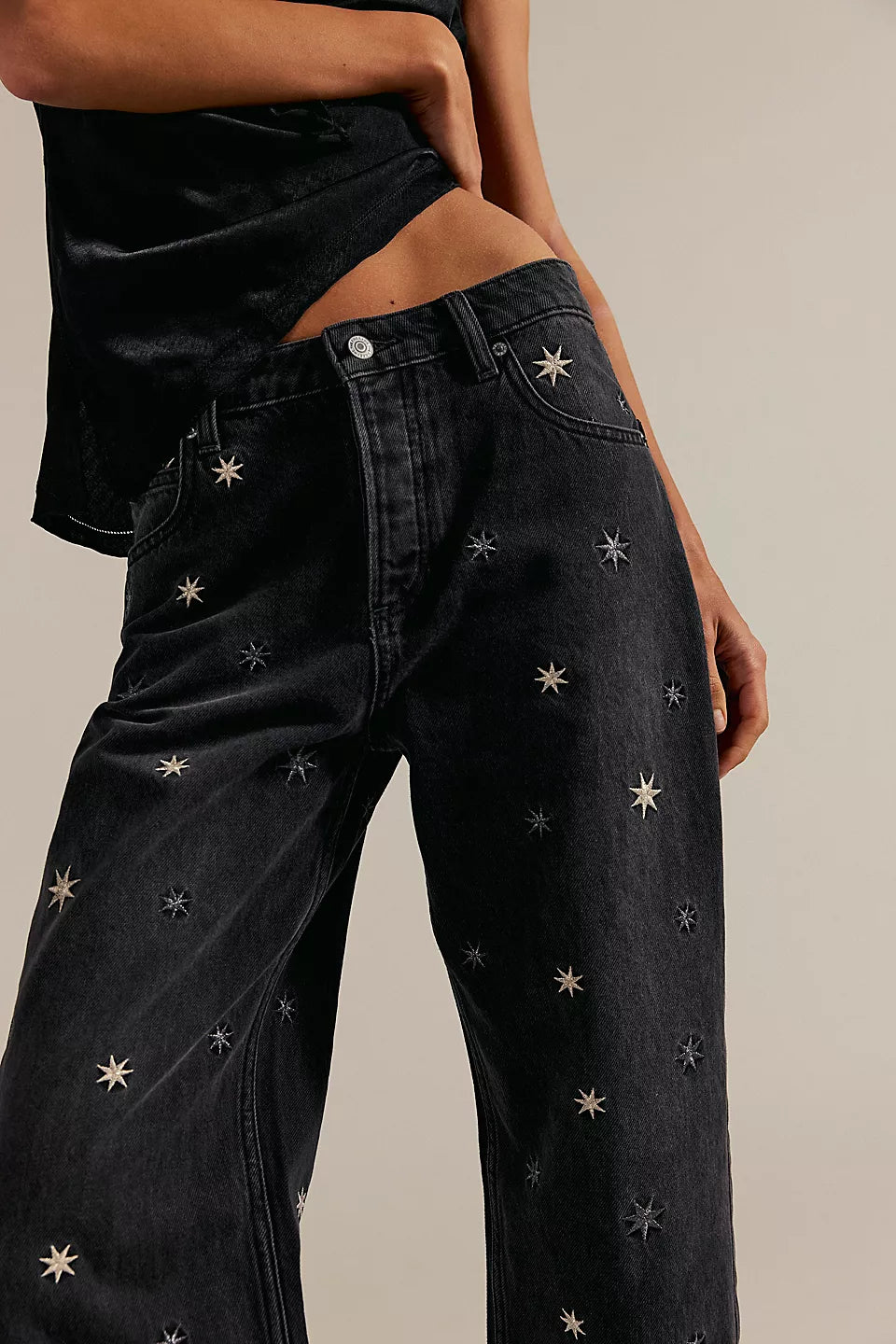 Deep Trance Shine Embroidered Jeans
