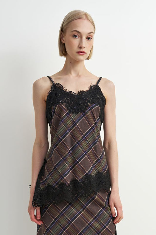 Plaid Lace Detail Tank